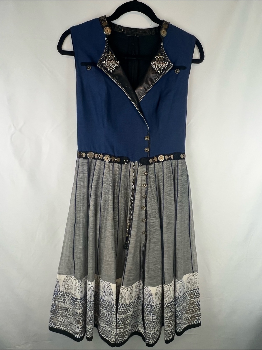 Indian 3 Piece Dress Set Blue Gray Embellished Tunic & Pants Ethnic Boho